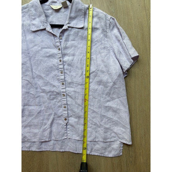 J. Jill Women's Large 100%  Linen Short Sleeve Button Down Shirt Lavender Purple - Picture 5 of 8
